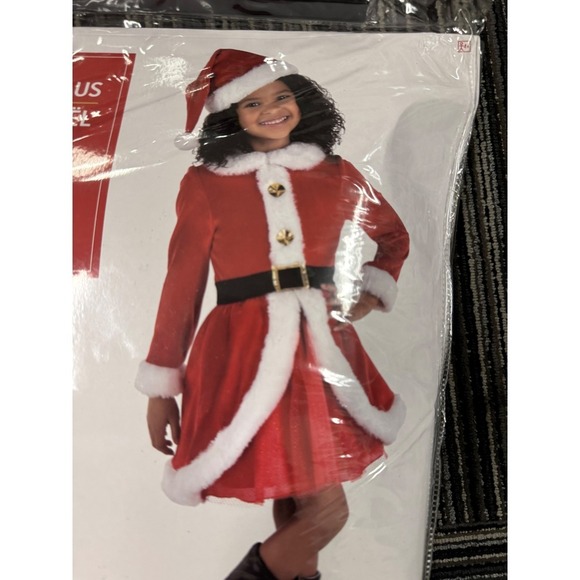 Kids Mrs Claus Costume Mama Noel Dress Santa Hat Belt Christmas Child Small 4-6 - Picture 2 of 4